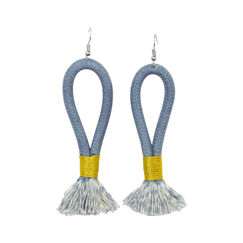 Inkulu Earrings - Blue-Grey Rope & Gold (large loop) (JWL100160GLD-W) Main Image