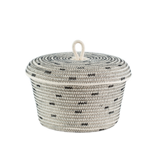 Lidded Bowl Basket - Stitched Polka Dot (black) (BSK11811W)