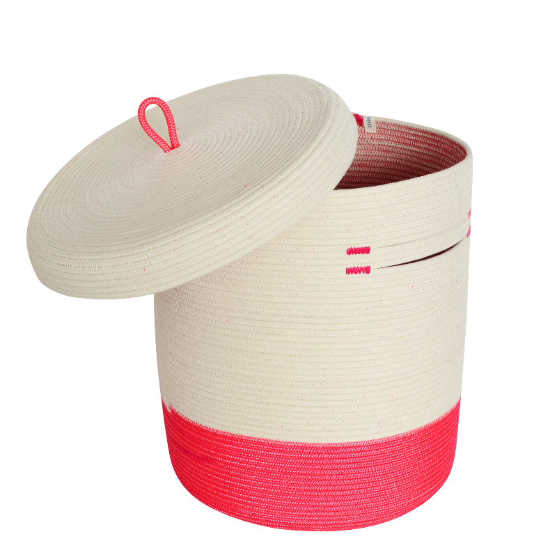 CSS Lidded Cylinder Basket XLT - Pink & Ivory (BSK126422W-XL) Main Image