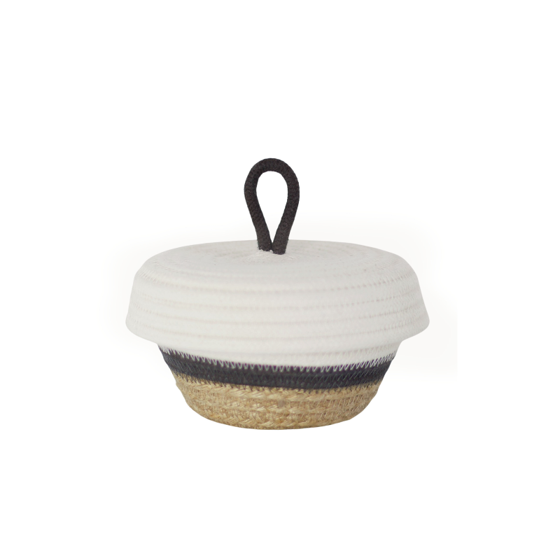 Petite Lidded Basket (XS) - Charcoal Jute Jungle (BSK1189681W-XS) Main Image