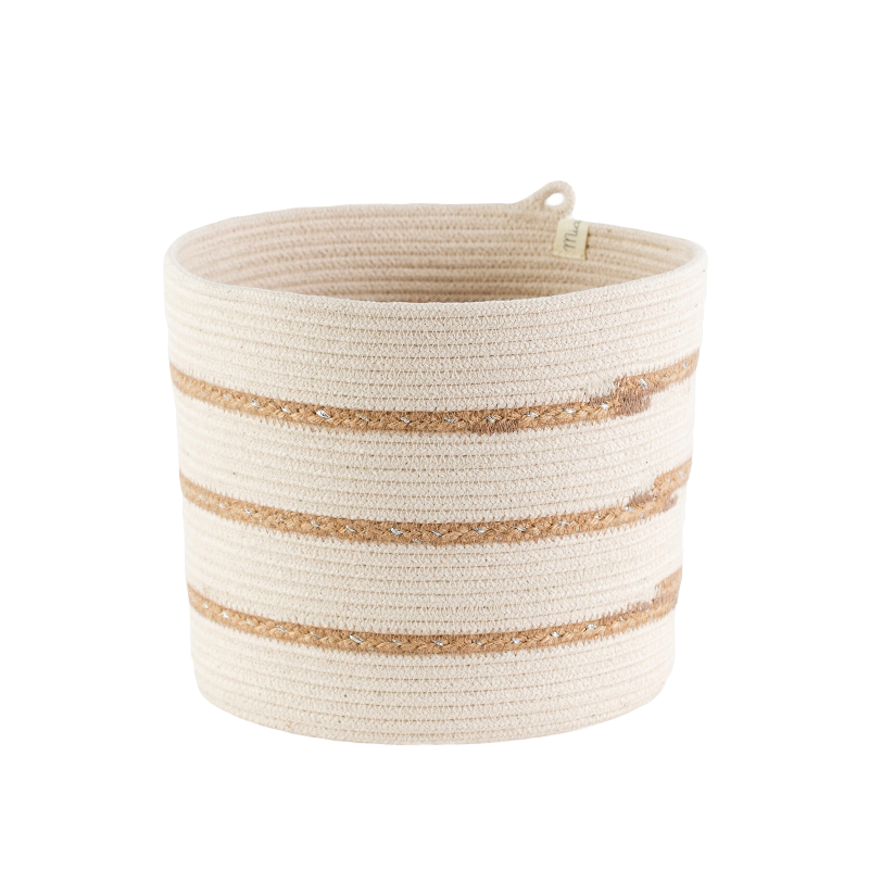 Cylinder Basket - Ivory & Jute Stripes (BSK10492W) Main Image