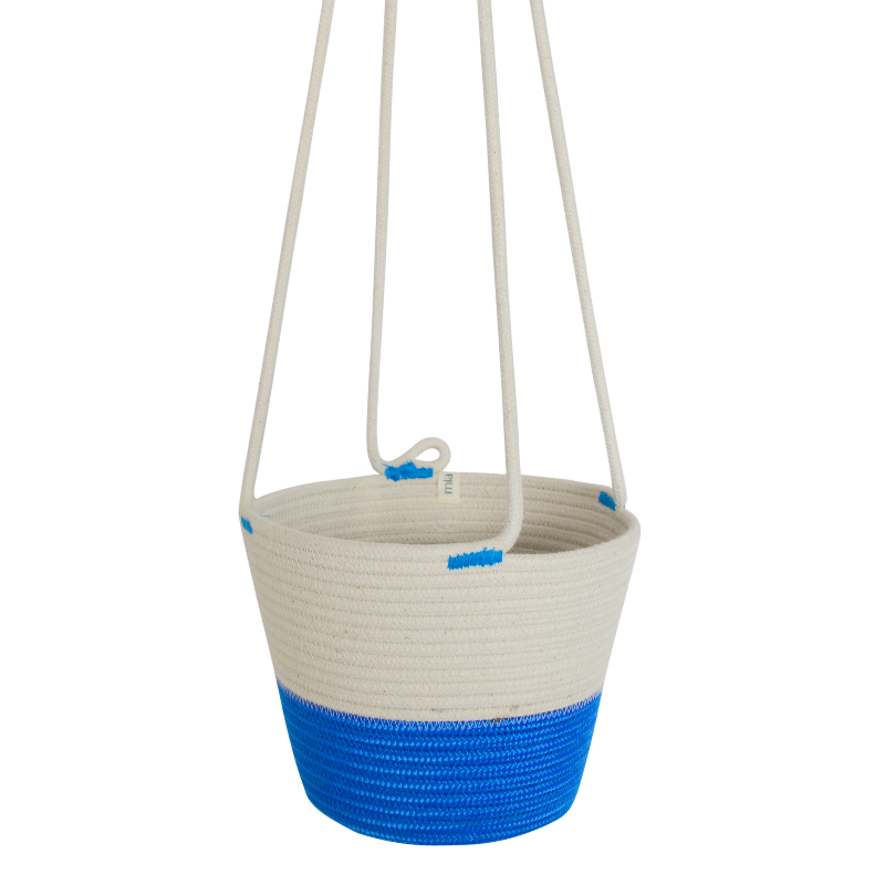 CSS Hanging Planter - Ocean Blue & Ivory (BSK121412W) Main Image