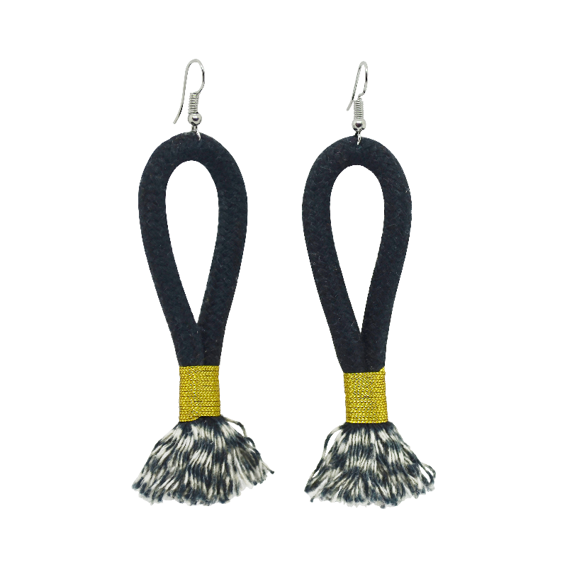 Inkulu Earrings - Black Rope & Gold (large loop) (JWL10025GLD-W) Main Image