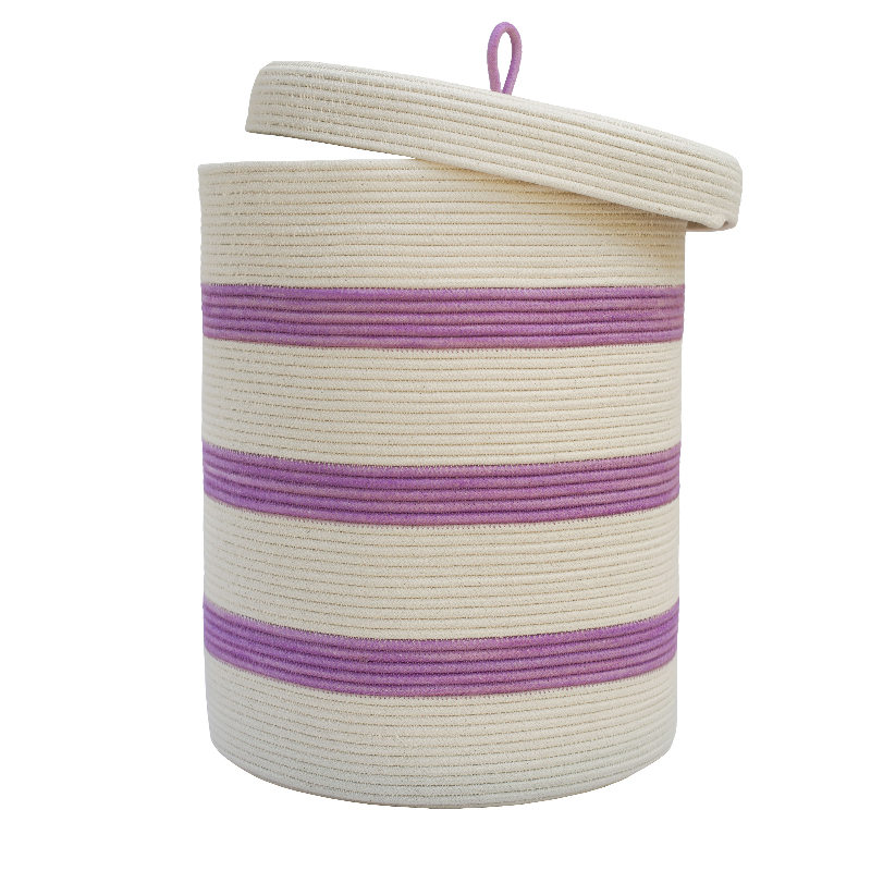 Lidded Cylinder Basket XLT - Berry Purple Striped (BSK126539W-XLT) Main Image