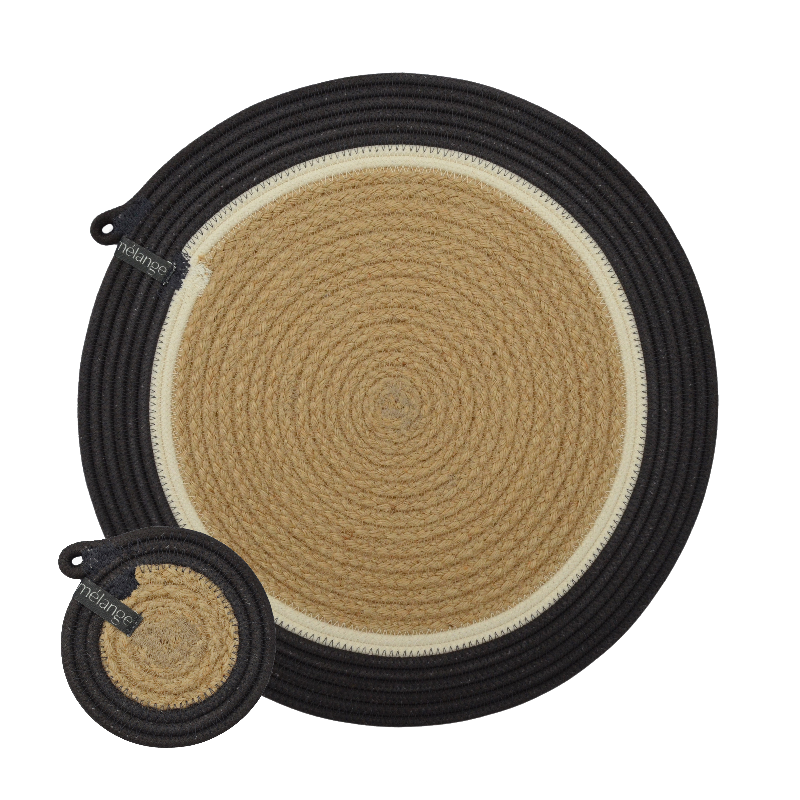 Placemats & Coasters - Charcoal Jute Jungle A (set of 4 each) (BSK1459681AW) Main Image