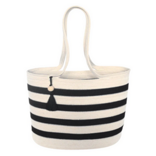 Shopper Bag - Ivory with Black Stripes (BSK10922W) 