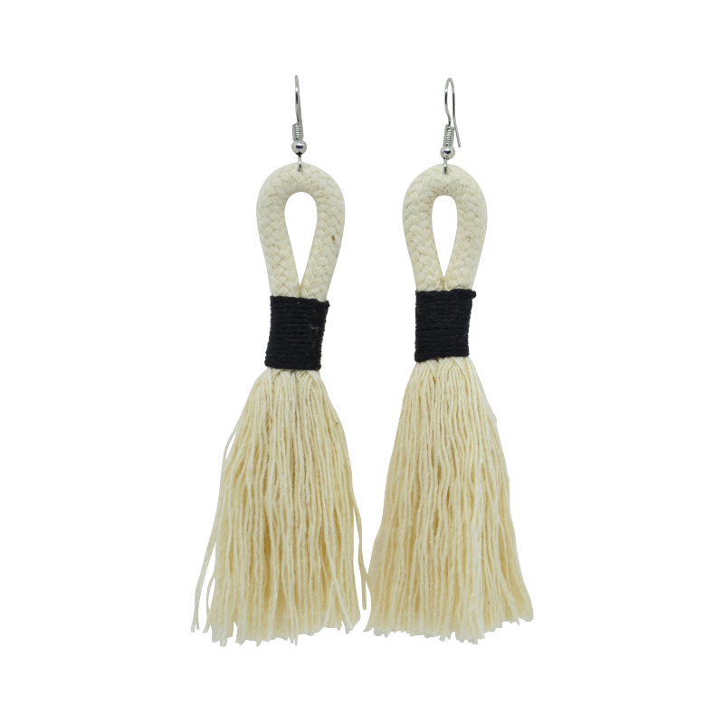 Incinci Earrings - Ivory Rope & Black (small loop) (JWL10510BLK-W) Main Image