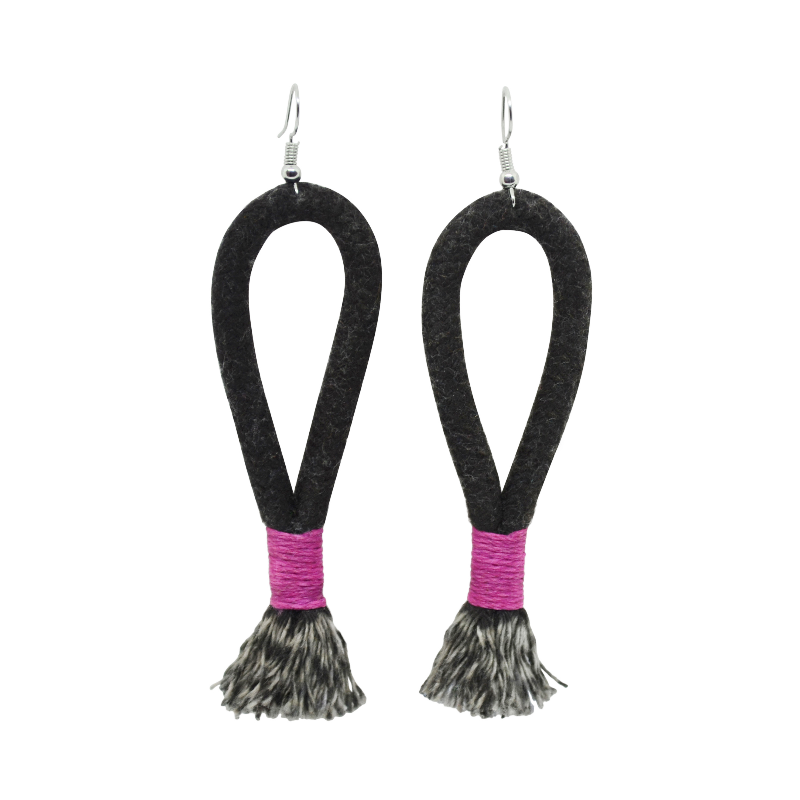 Inkulu Earrings - Black Rope & Pink (large loop) (JWL10025PNK-W) Main Image