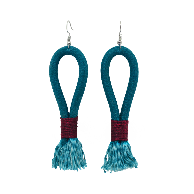 Inkulu Earrings - Teal & Burgundy (large loop) (JWL100370BRG-W) Main Image