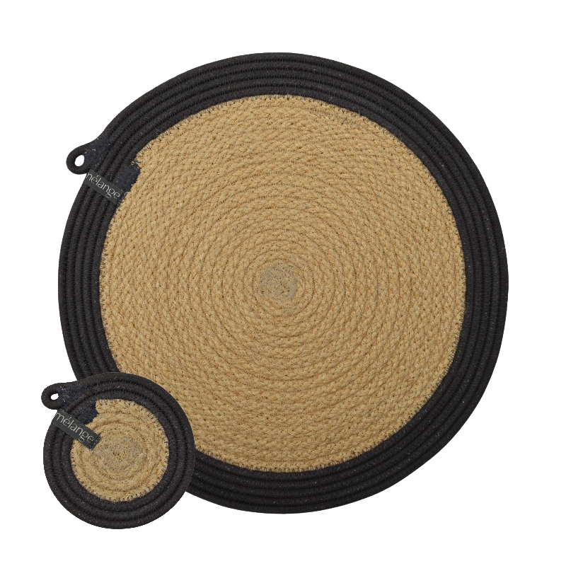 Placemats & Coasters - Charcoal Jute Jungle C (set of 4 each) (BSK1459686CW) Main Image