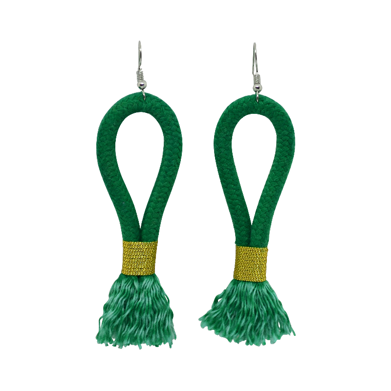 Inkulu Earrings - Emerald Green Rope & Gold (large loop) (JWL100105GLD-W) Main Image