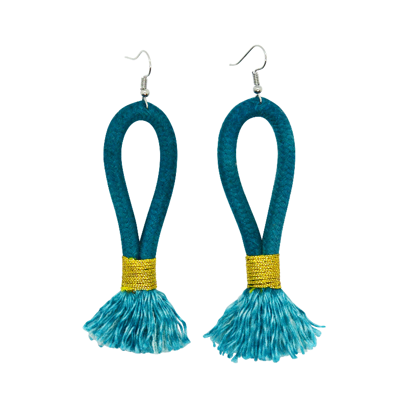 Inkulu Earrings - Teal Rope & Gold (large loop) (JWL100370GLD-W) Main Image