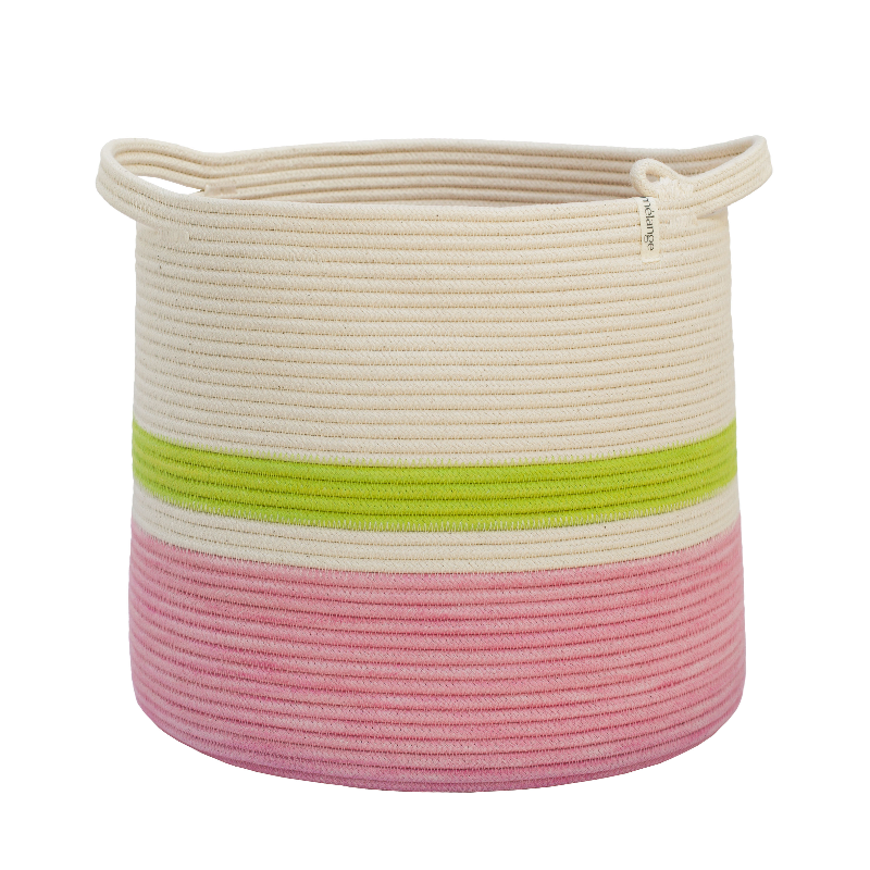 Conical Basket - Strawberry Pink & Pistachio Green Block & Striped (BSK129510W) Main Image