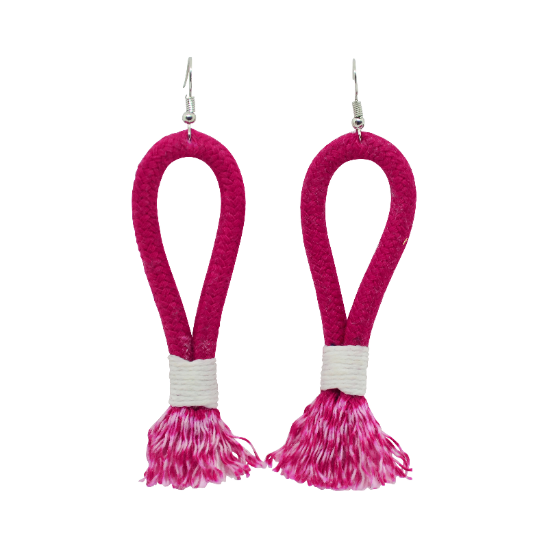 Inkulu Earrings - Fuchsia Rope & White (large loop) (JWL100380WHT-W) Main Image