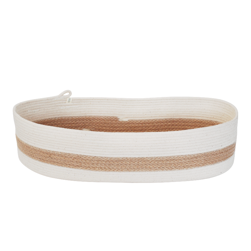 Oval Basket L - Ivory & Jute Stripes (BSK10392W-L) Main Image