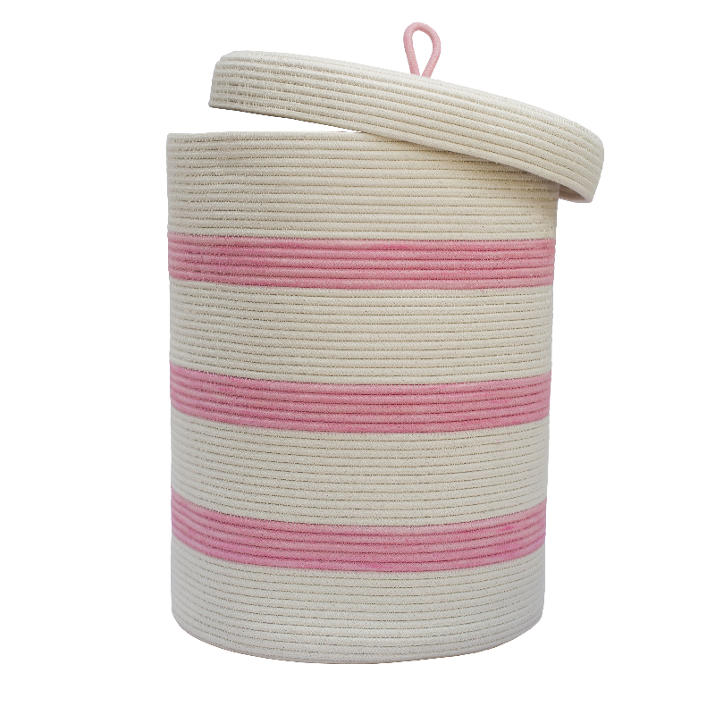 Lidded Cylinder Basket XLT - Strawberry Pink Striped (BSK126389W-XLT) Main Image