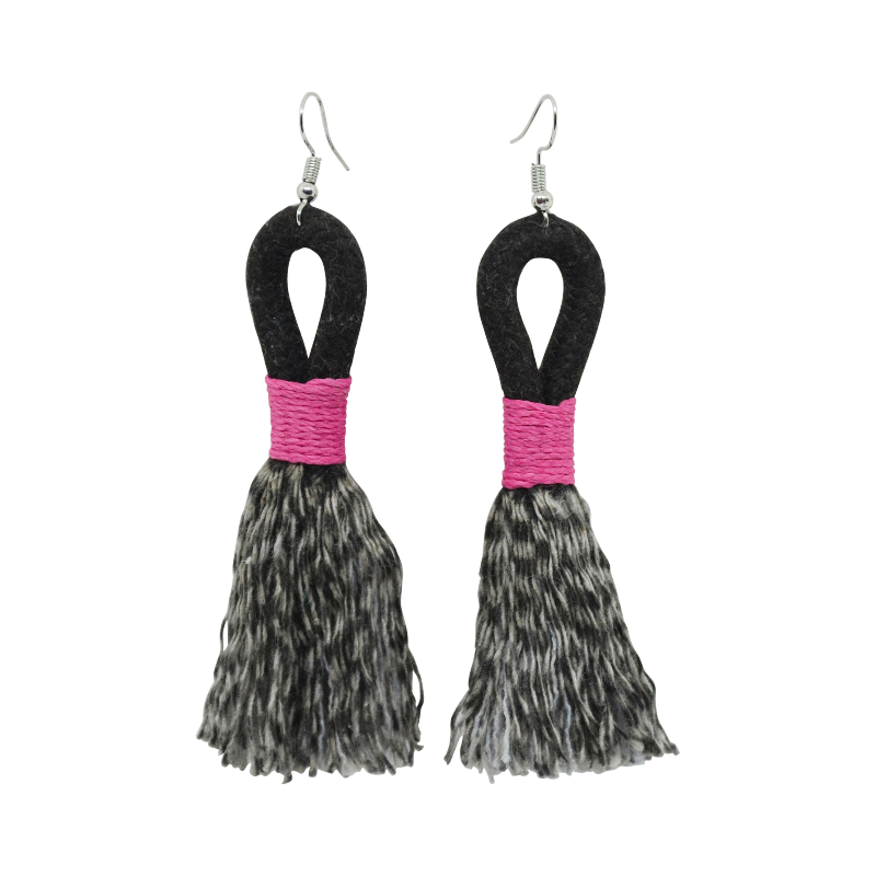 Incinci Earrings - Black Rope & Pink (small loop) (JWL10525PNK-W) Main Image