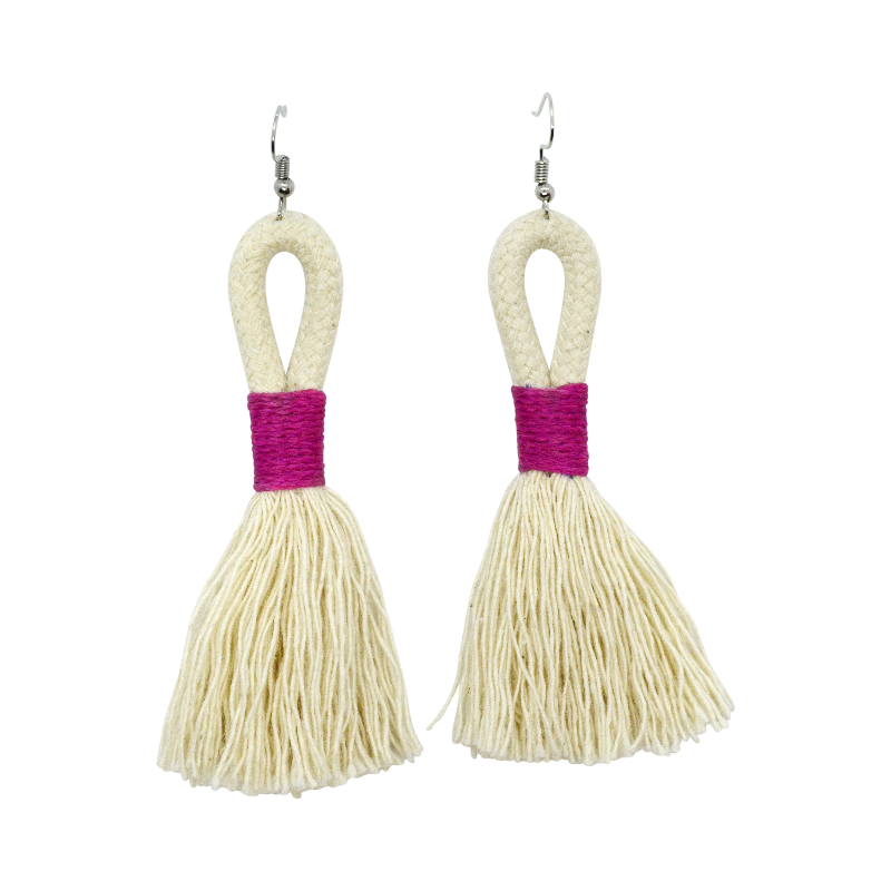 Incinci Earrings - Ivory Rope & Pink (small loop) (JWL10510PNK-W) Main Image