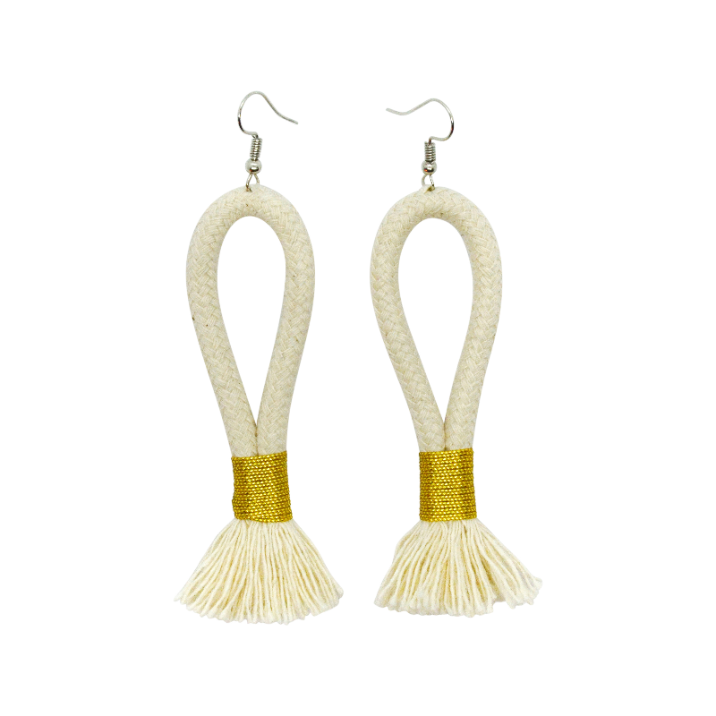 Inkulu Earrings - Ivory Rope & Gold (large loop) (JWL10010GLD-W) Main Image