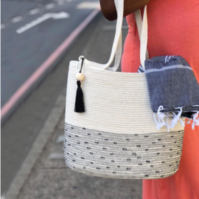 Shopper Bag - Stitched Black Polka Dot (BSK10911PDW) Main Image