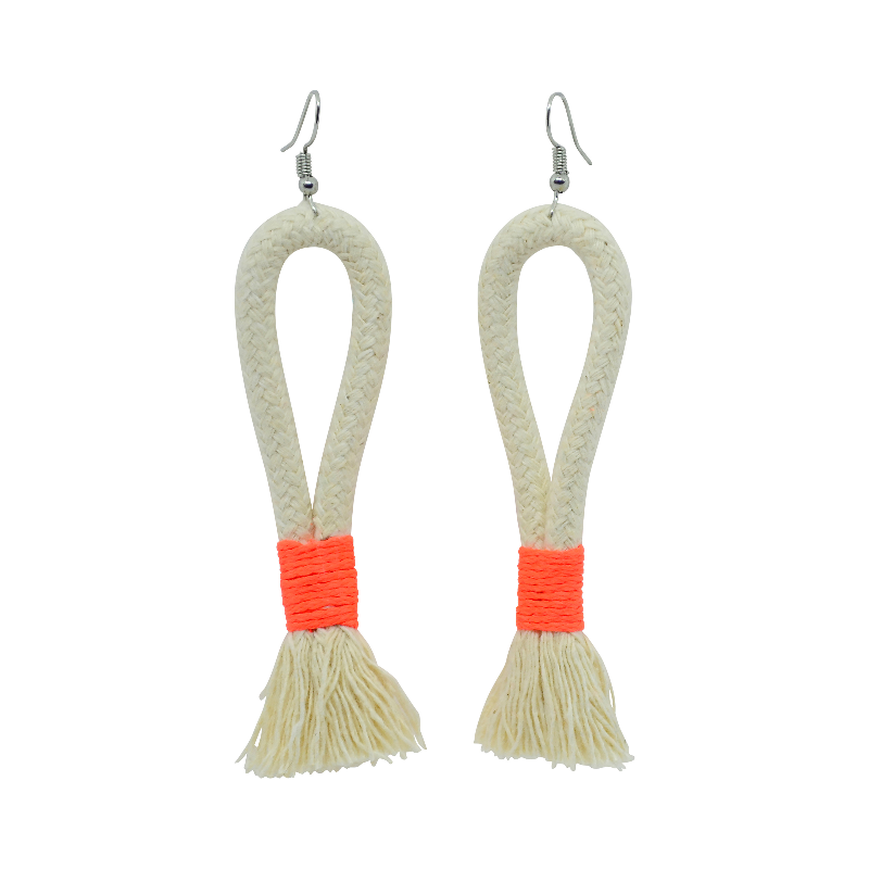 Inkulu Earrings - Ivory Rope & Neon Orange (large loop) (JWL10010NOR-W) Main Image