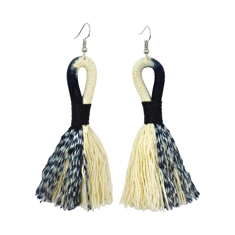 Incinci Earrings - Ikat Black Rope & Black (small loop) (JWL10542BLK-W) Main Image