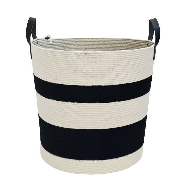 Leather Trim Storage Basket - Liquorice Block (BSK10728LW) Main Image