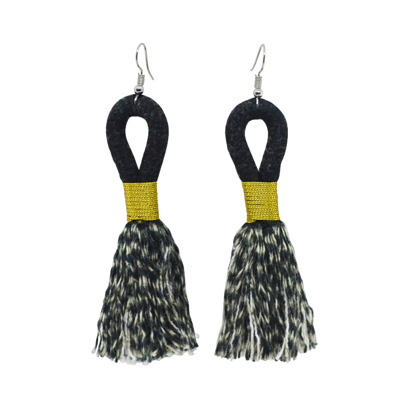 Incinci Earrings - Black Rope & Gold (small loop) (JWL10525GLD-W) Main Image