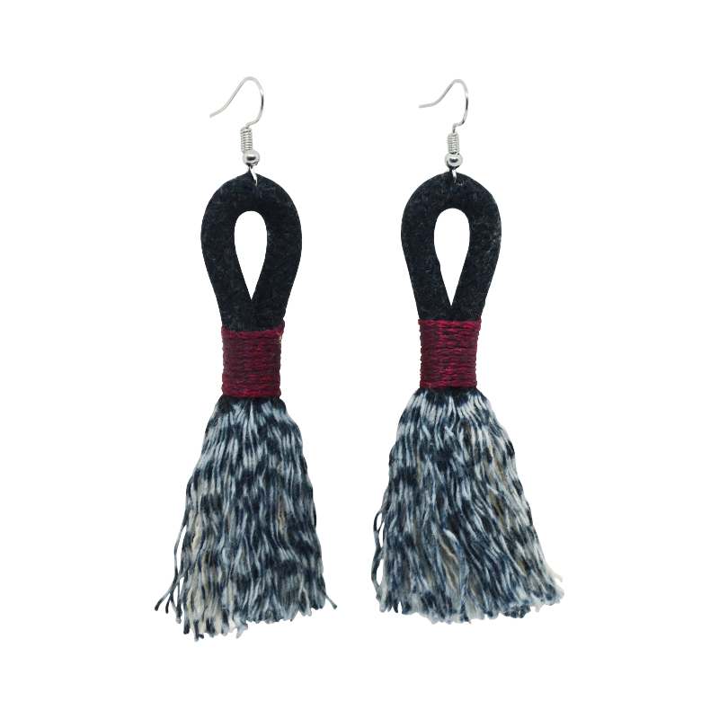 Incinci Earrings - Black Rope & Burgundy (small loop) (JWL10525BRG-W) Main Image