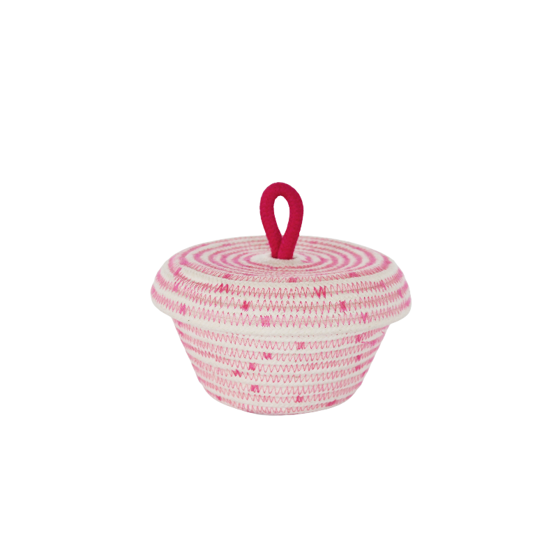 Petite Lidded Basket (XS) - Fuchsia Polka-Dot (BSK118203PDW-XS) Main Image