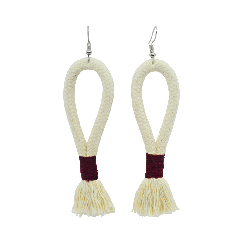 Inkulu Earrings - Ivory Rope & Burgundy (large loop) (JWL10010BRG-W) Main Image