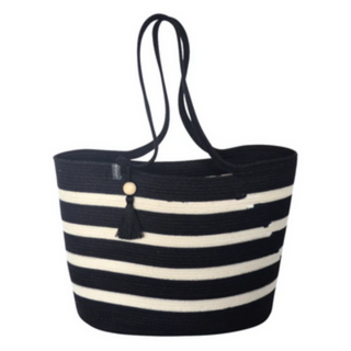 Shopper Bag - Black with Ivory Stripes (BSK10921W)