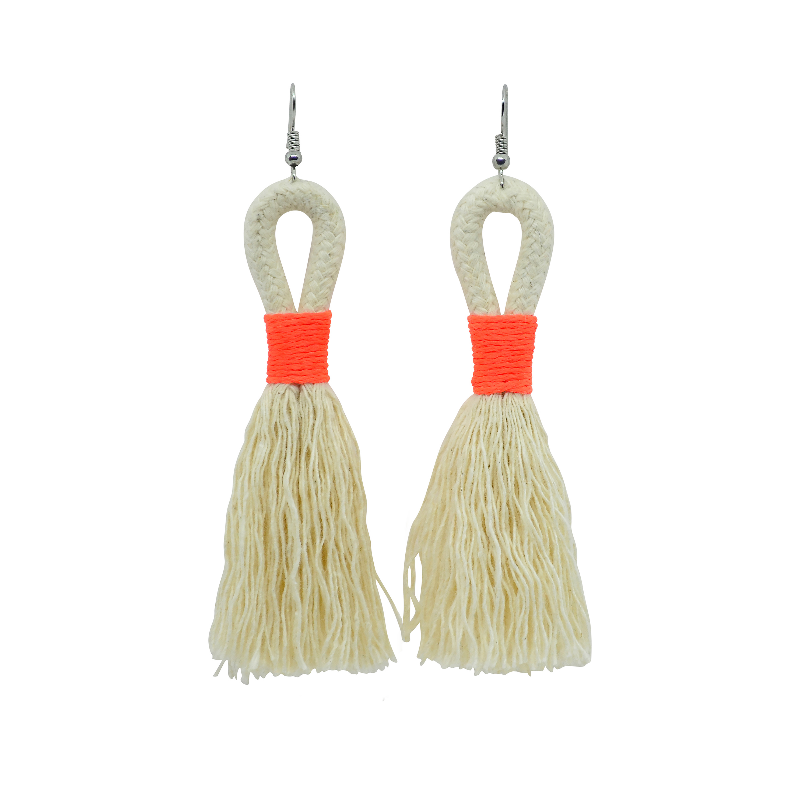 Incinci Earrings - Ivory Rope & Neon Orange (small loop) (JWL10510NOR-W) Main Image