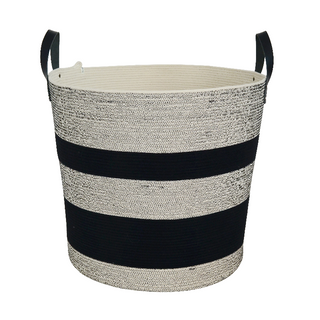 Leather Trim Storage Basket - Liquorice (BSK10727LW)