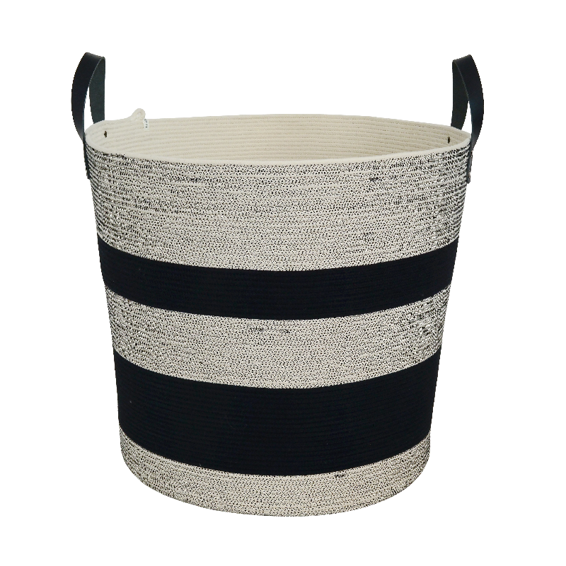 Leather Trim Storage Basket - Liquorice (BSK10727LW) Main Image