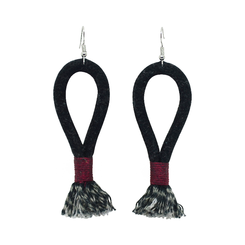 Inkulu Earrings - Black Rope & Burgundy (large loop) (JWL10025BRG-W) Main Image