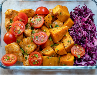 Roasted Chicken, Sweet Potatoes and Red  Cabbage 