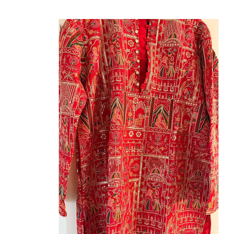 Designer Kurtha with ready made dhoti /pajama (royal design red)