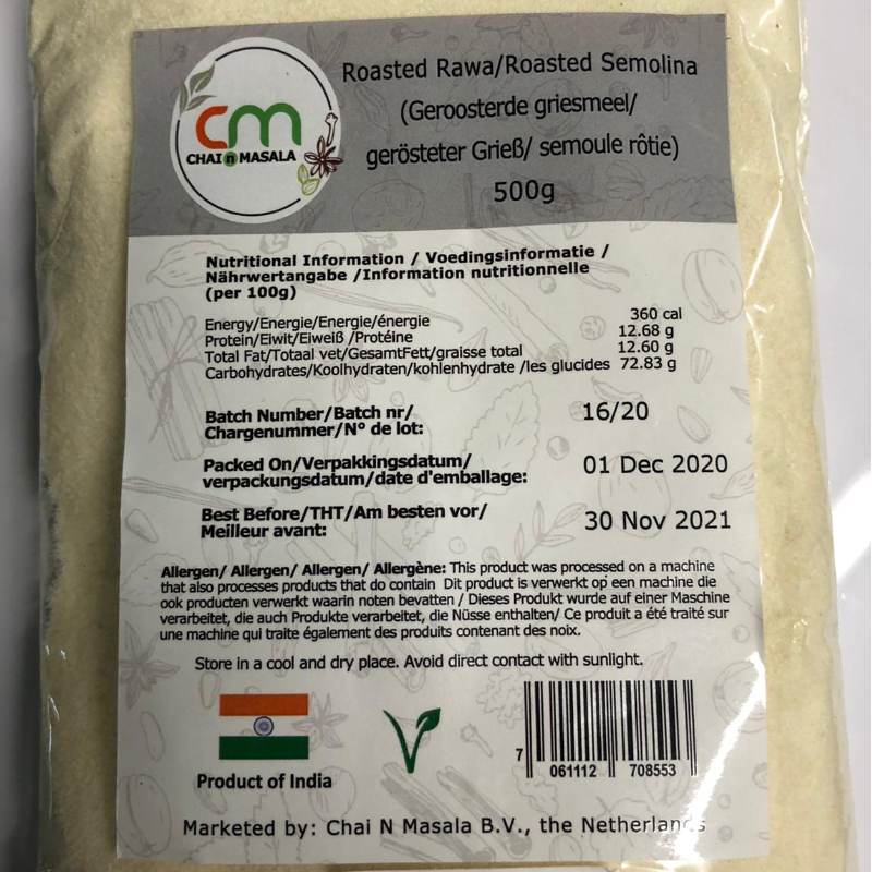 Roasted Rawa/ Semolina whole wheat-medium  coarse 500g