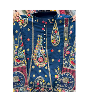 Designer Kurtha with ready made dhoti /pajama (blue)