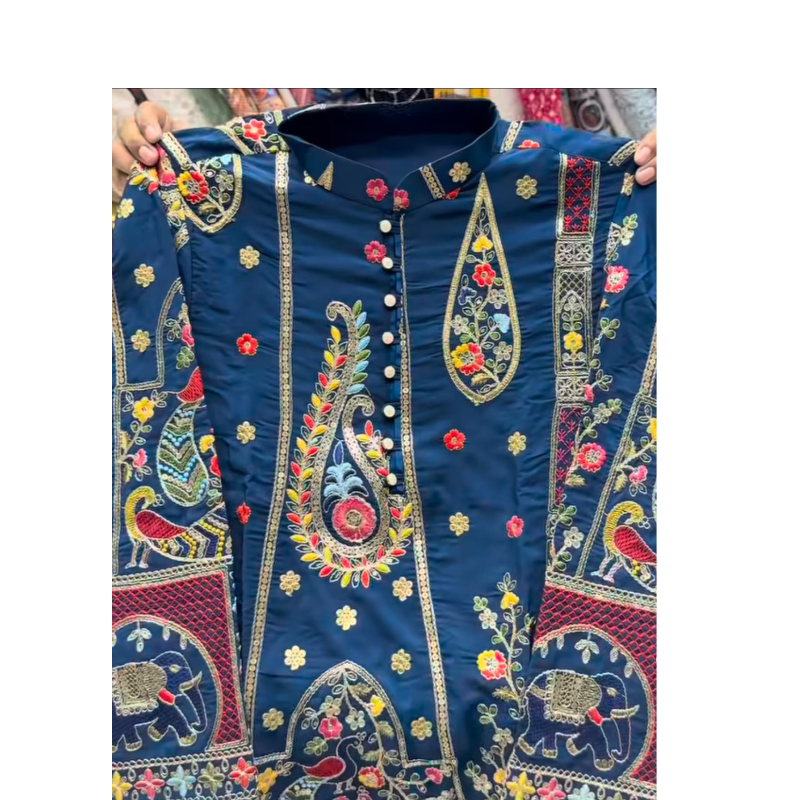 Designer Kurtha with ready made dhoti /pajama (blue)