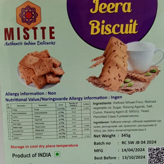 Jeera Biscuits  345gm fresh Bakery made from India