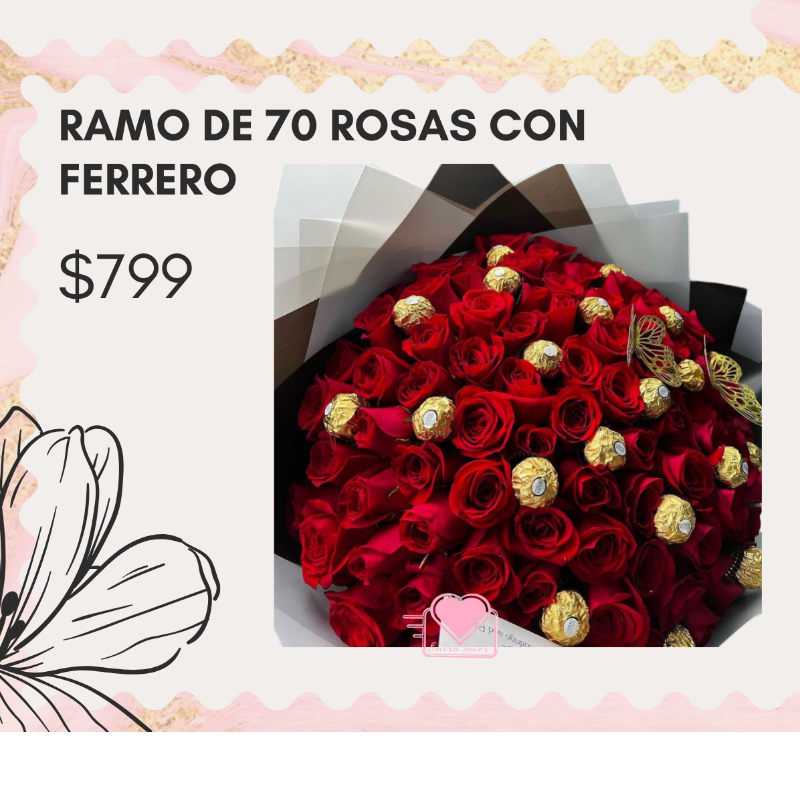 70 rosas con Ferrero INCLUYE GLOBO!  Main Image