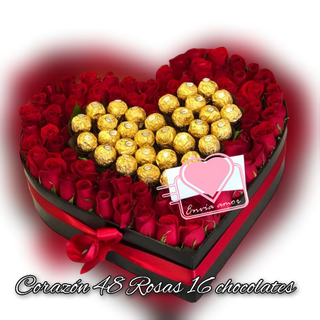 Corazón 48 Rosas 16 chocolates 