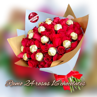 Ramo 24 rosas 16 chocolates 