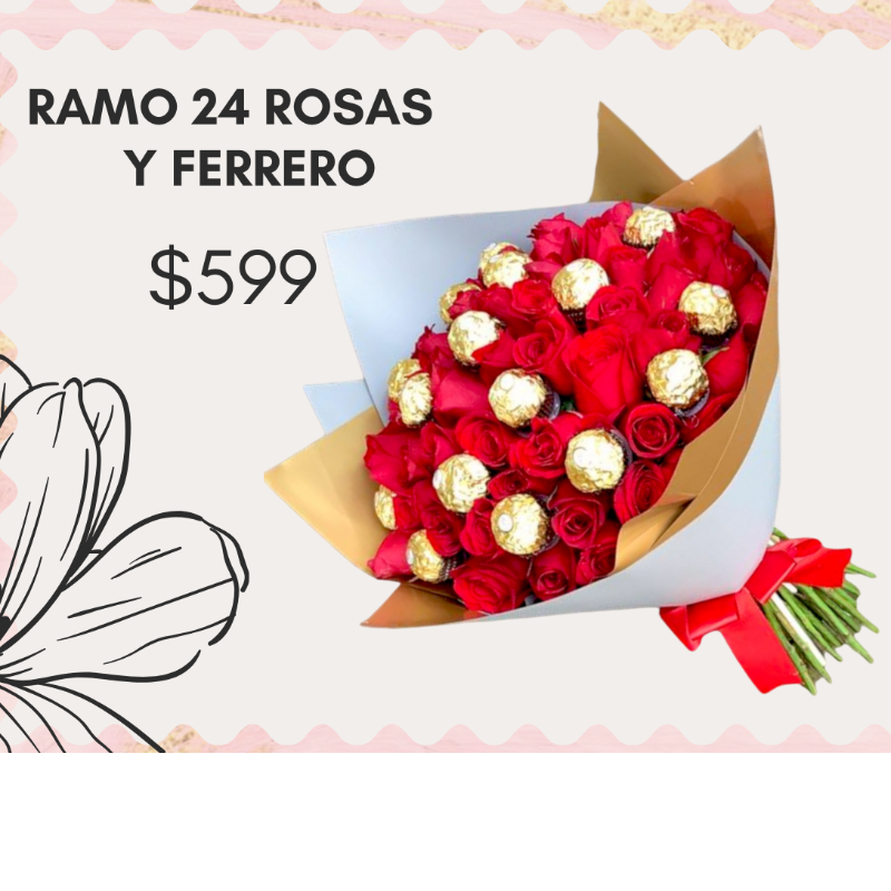 Ramo 24 rosas y Ferrero INCLUYE GLOBO!  Main Image