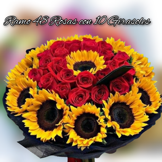 Ramo 48 Rosas 10 girasoles 