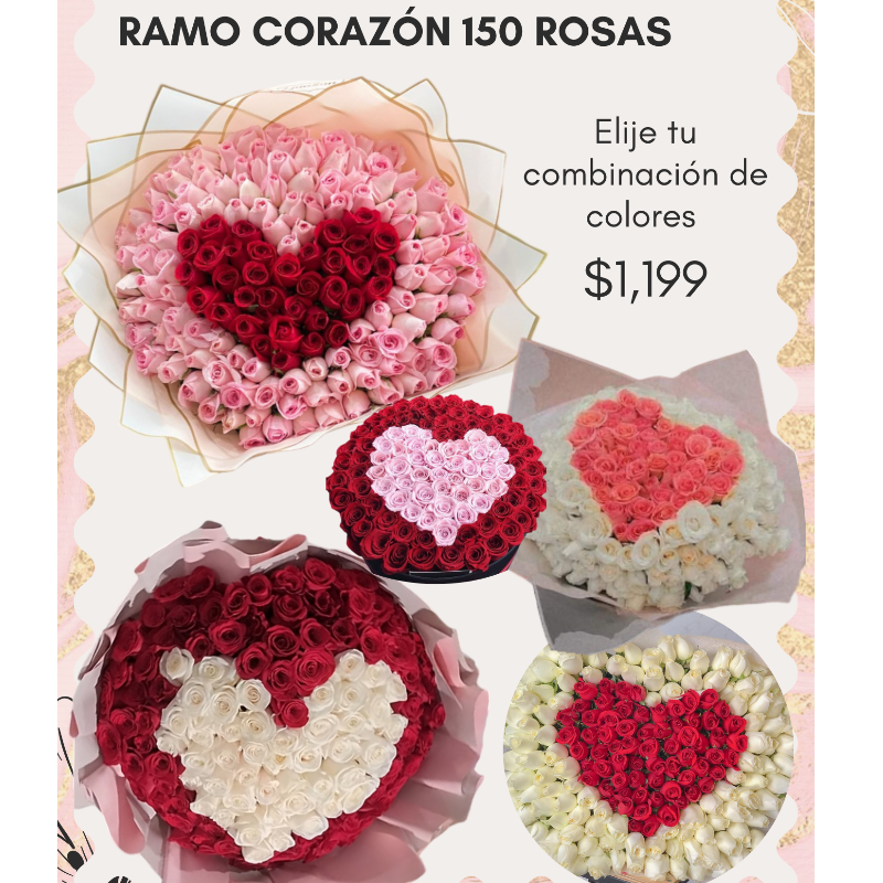 Ramo corazón 150 rosas INCLUYE GLOBO!  Main Image