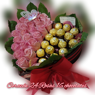 Corazón 24 rosas y 16 chocolates