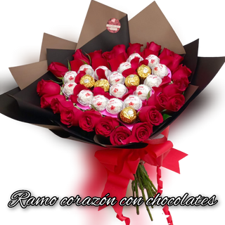 Ramo corazón 24 rosas 21 chocolates ❤️